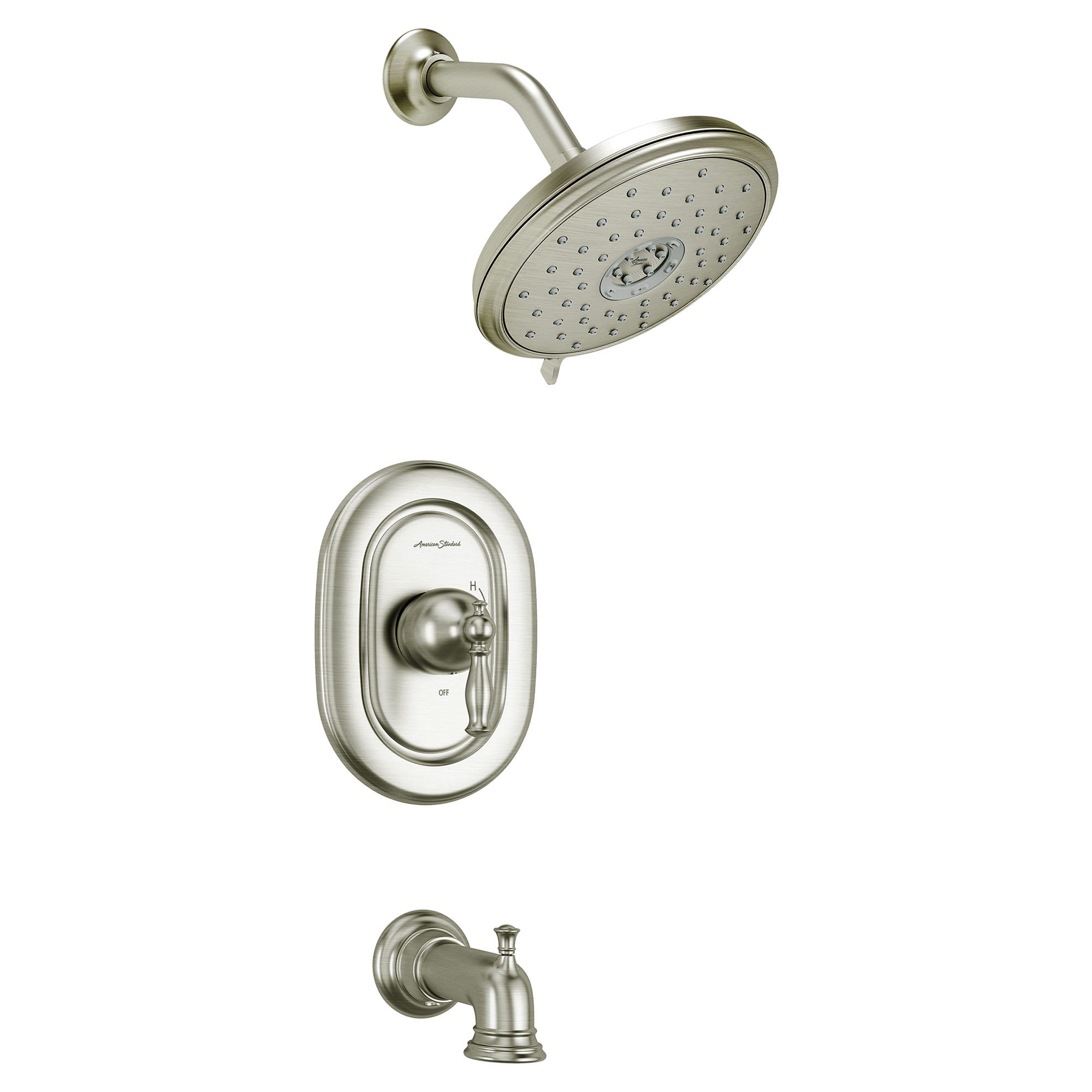 Quentin 18 gpm  68 L min Tub and Shower Trim Kit With Water Saving Showerhead Double Ceramic Pressure Balance Cartridge With Lever Handle   BRUSHED NICKEL
